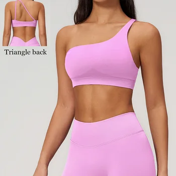Seamless Gym Fitness Tops Sexy One Shoulder Bra Breathable Shockproof Sports Underwear Female Fitness Bra Push Up Workout Top
