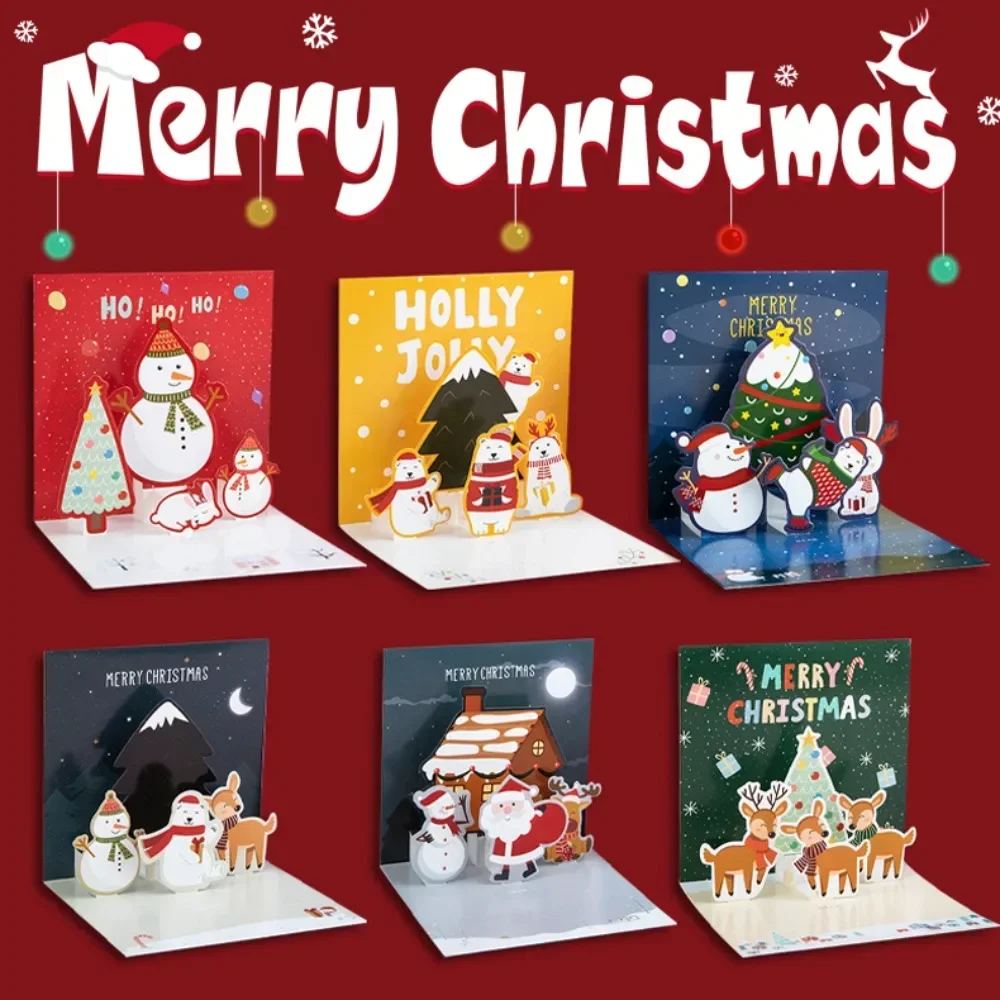 Greeting Cards 5/1PCS 3D Pop UP Christmas with Envelope Friend Family Blessing Postcard Birthday New Year Christmas Decoration