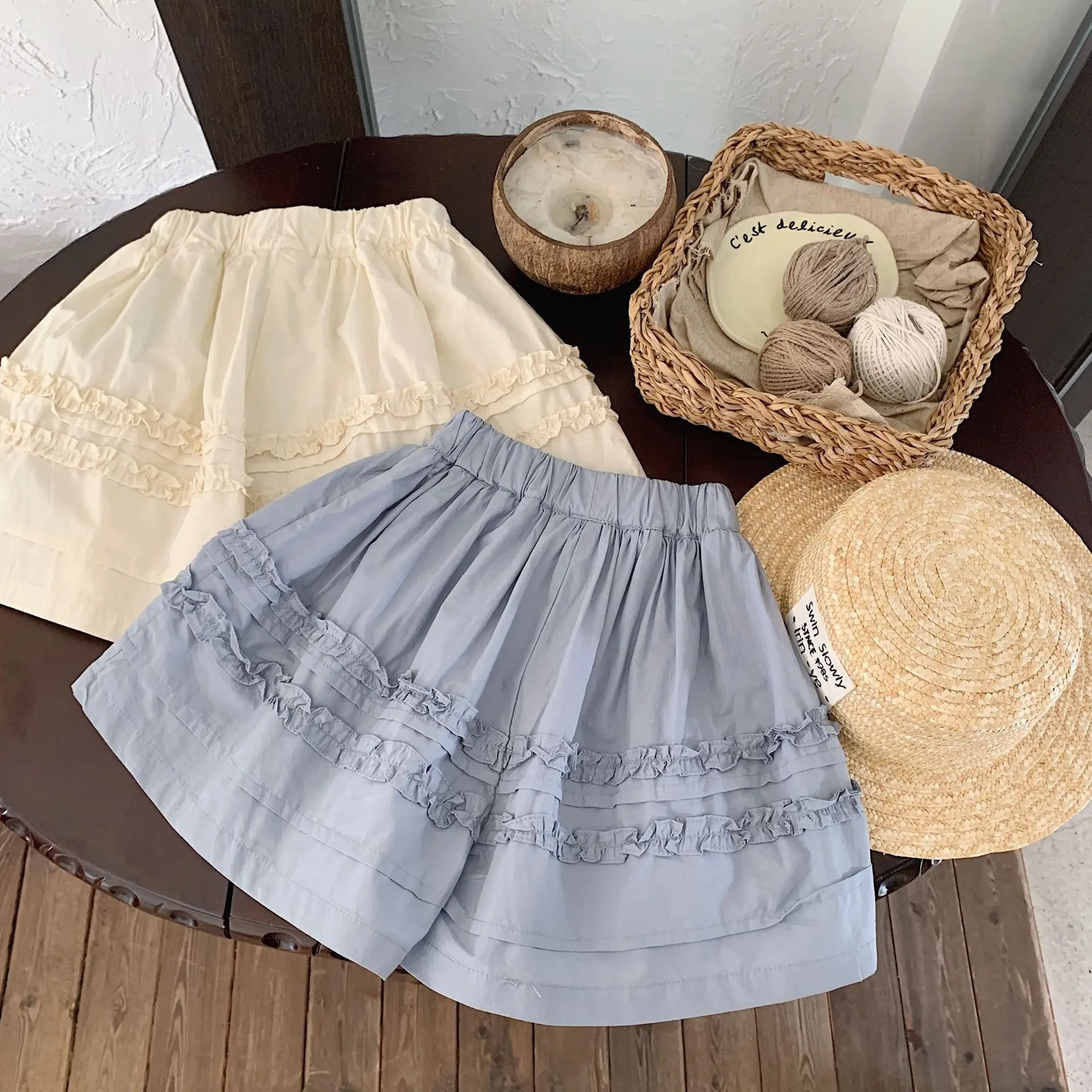 

Girl Short Cotton Children Dress Girls Half Culottes Children Shorts Wooden Ear Edge Summer 2024 New Cotton Short Pants