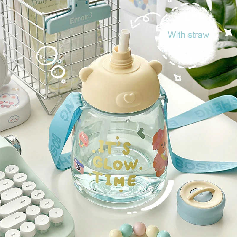 Cute Bear Plastic Milk Coffee Water Bottle With Straw & 3D stickers –  Kirakira World