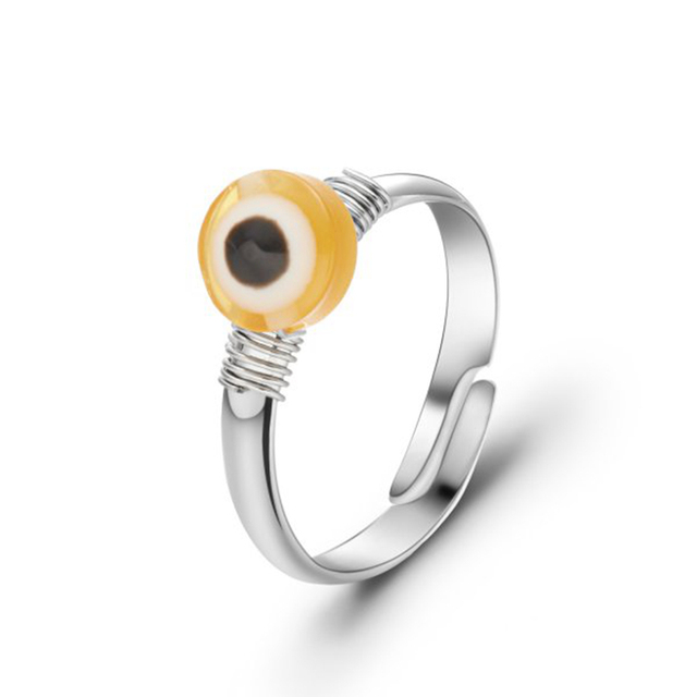 Turkish Evil Eye Ring For Women Open Rainbow Crystal Enamel Heart Beads Finger Couple Jewelry Party Girls Fashion Gifts