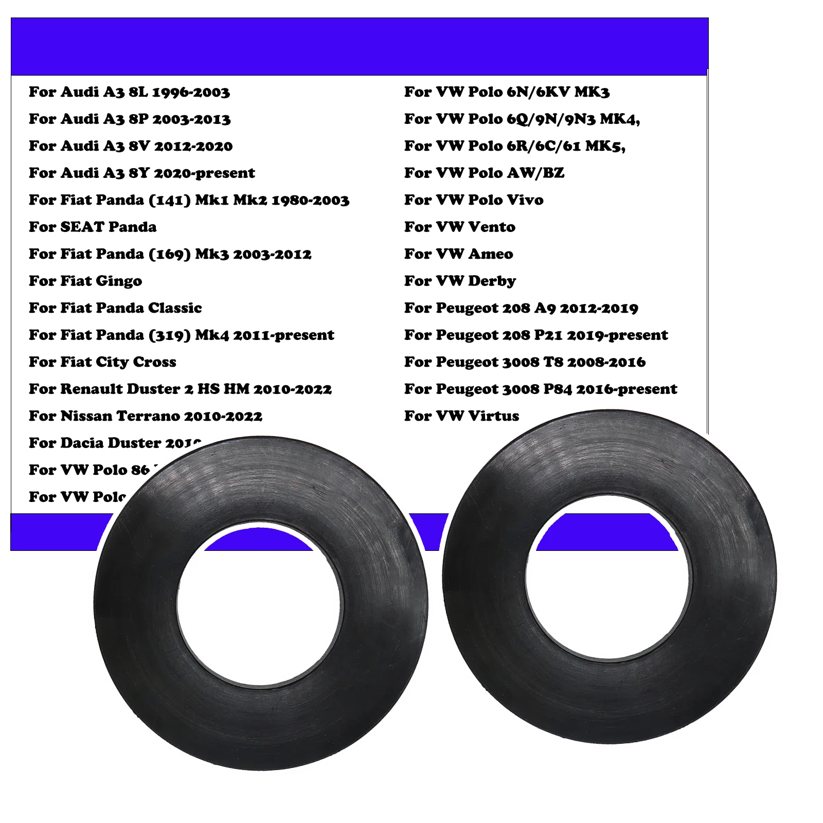 2PC Front Strut Top Mount Tower Gaps Suspension Shock-Absorbing Rubber Bushing Bearing Washer Pad Audi TT Mk1 (8N) 1998-2006