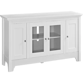 Wood Universal TV Stand with Storage Cabinets for TV's up to 58" Flat Screen Living Room Entertainment Center, White, White 1