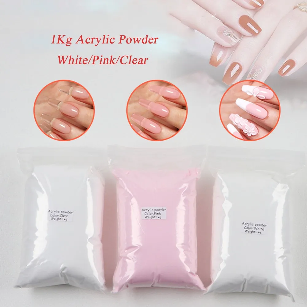 1kg Nail Acrylic Powder Pink/White/Clear Crystal Dust For Carving/Building Nail Dipping Powder Fast Dry Manicure Supplies