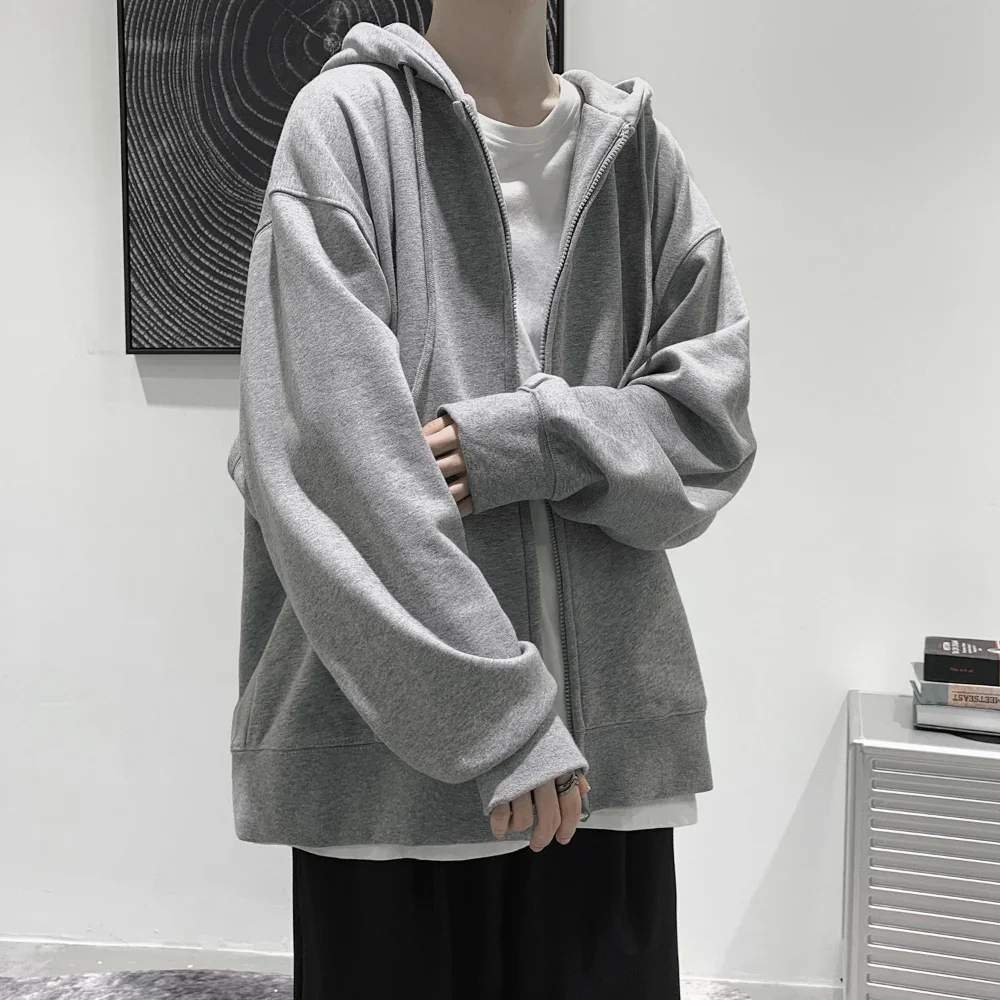 Herren trend ige Hoodie Cardigan Herbst Kapuze Sweatshirt einfarbige klassische Jacke Langarm Reiß verschluss Mantel lässige Herren bekleidung