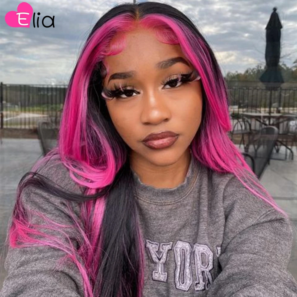 Body Wave Human Hair Lace Front Wig Highlight Pink Blue  display picture 1