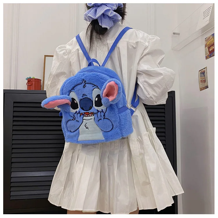 Disney Stitch Plush Backpack Kawaii Cartoon Fashion 3D Mini Girl Backpack Large Capacity Children's Schoolbag Birthday Kids Gift