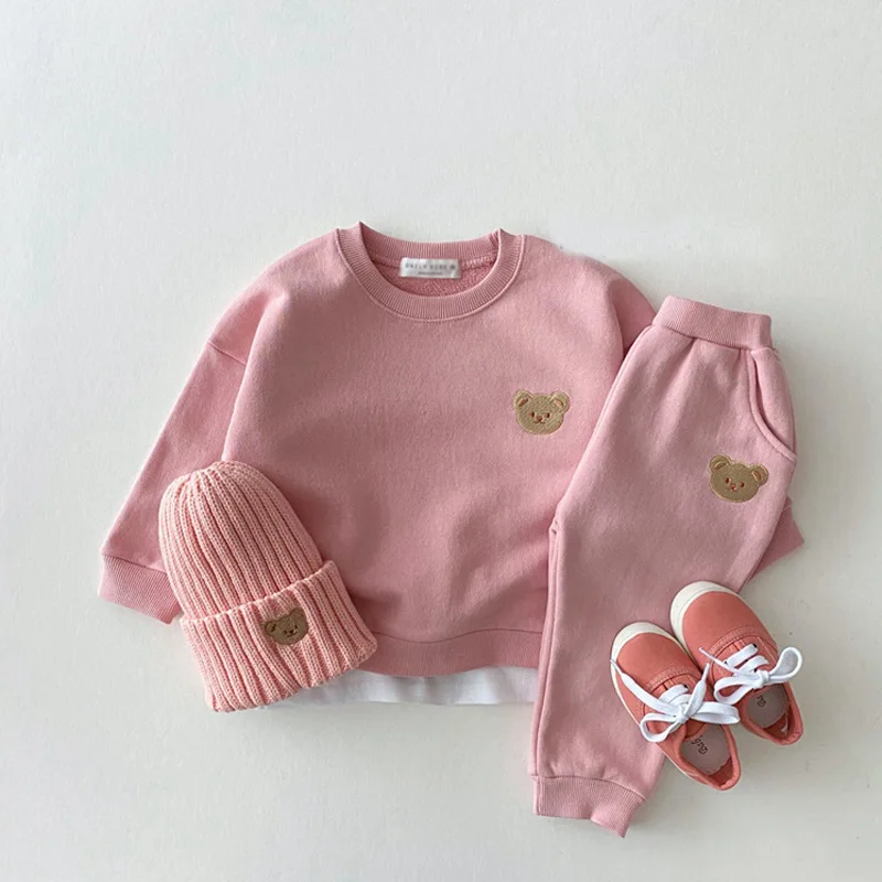 

2Pcs Korean Kids Sports Suit Soft Warm Boys Girls Cute Bear Shirt Spring Fall Pullovers and Pants Casual Baby Clothes Set 0-5T