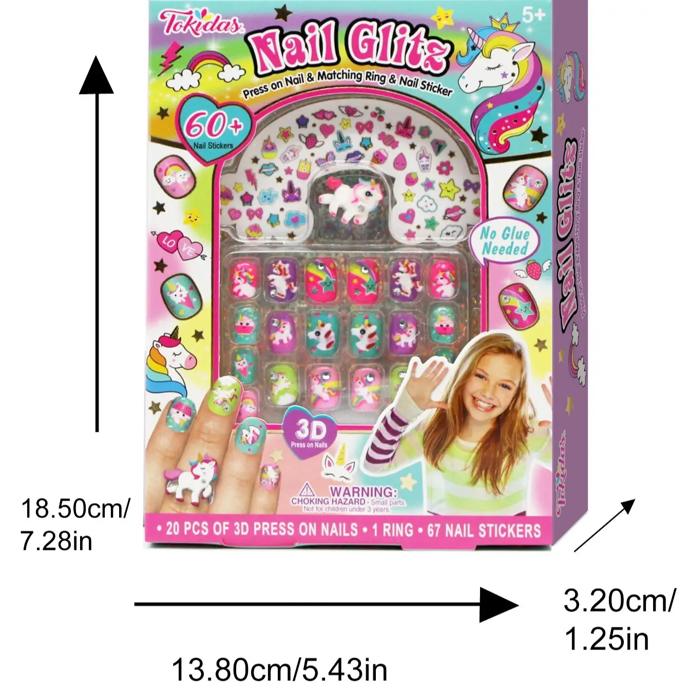Kids Makeup Set Nail Glitz Press on nail Set Stickers Ring Art Kids Toys
