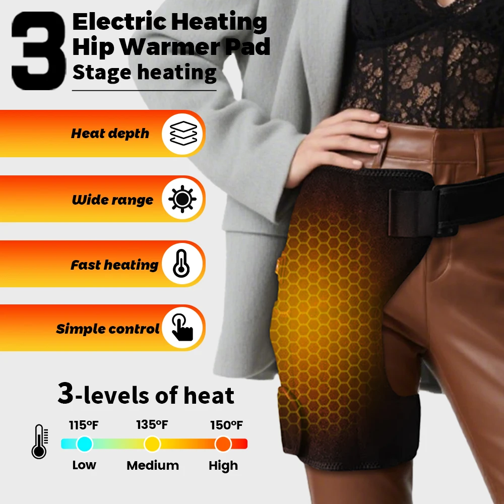 Electric Heated Hip Brace Thigh Support Strap Infrared Heating Hip Massage Wrap Protect Belt For Sciatica Muscle Strains Lumbar