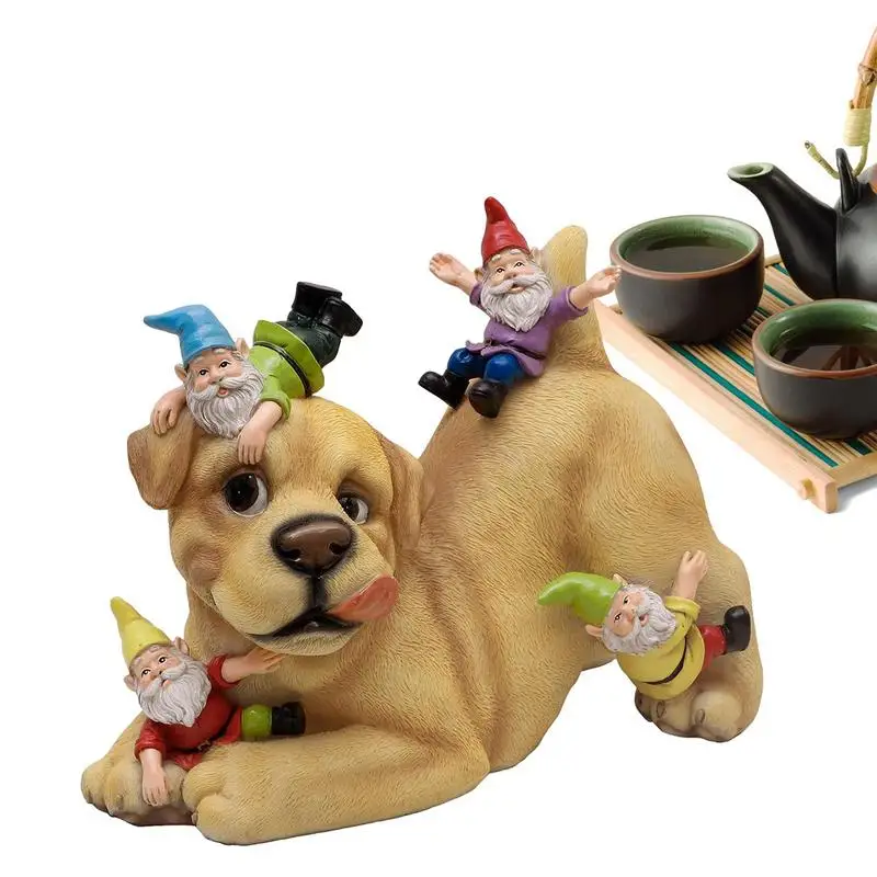 

Garden Gnomes dog sculpture for lawn tabletop home garden miniature dwarf resin waterproof statute for outdoor home decoration