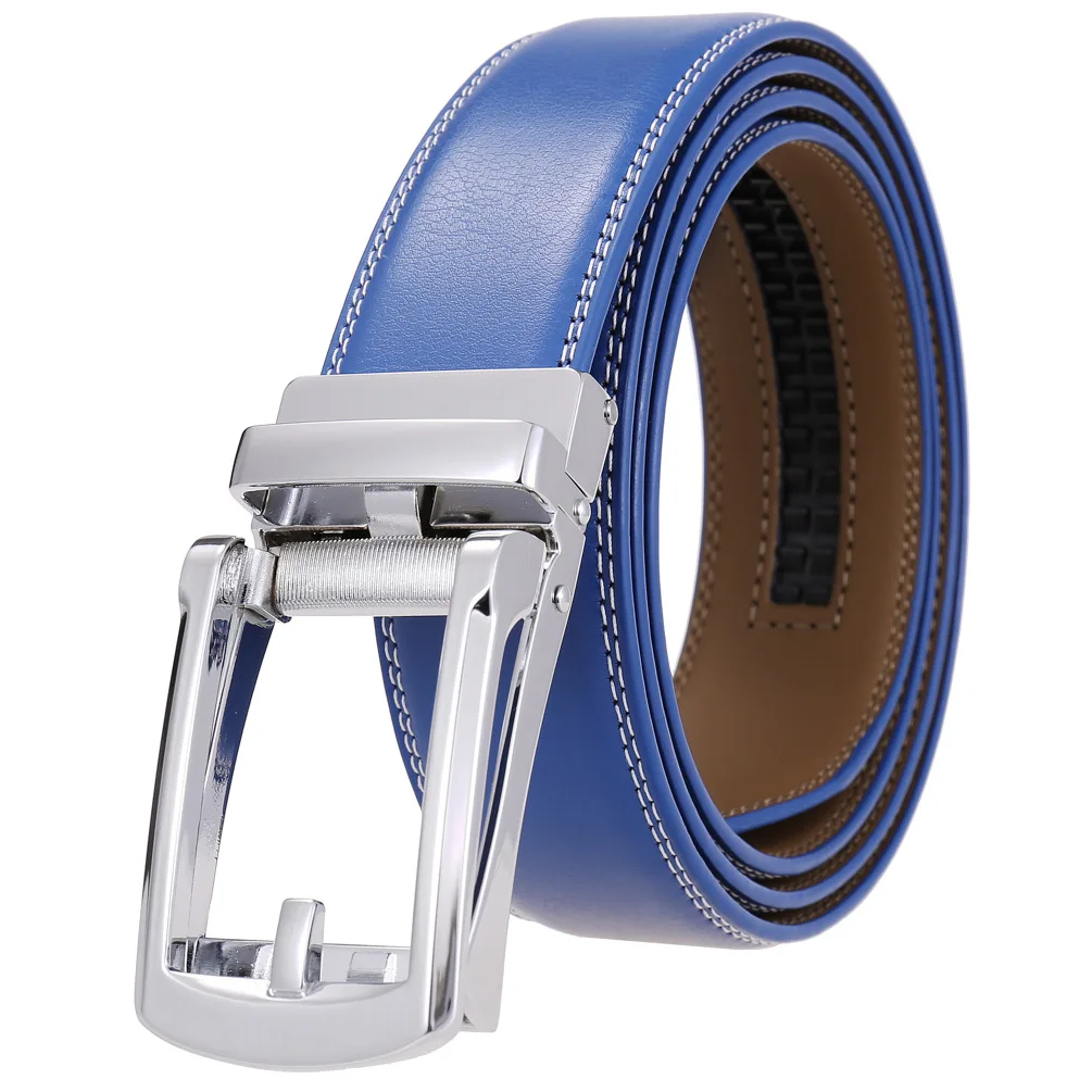 Unisex-Klickgürtel für Herren, Luxusmarke, Designer, modisch, automatische Schnalle, echtes Leder, Herrengürtel, männlicher Jeans-Hüftgurt, Blau