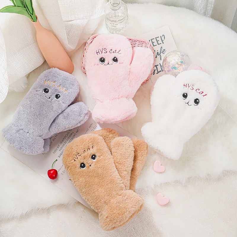 

Women Gloves Cute Lovely Soft Fluffy Winter Keep Warm Gloves Cold Protection Windproof Thickened Mittens