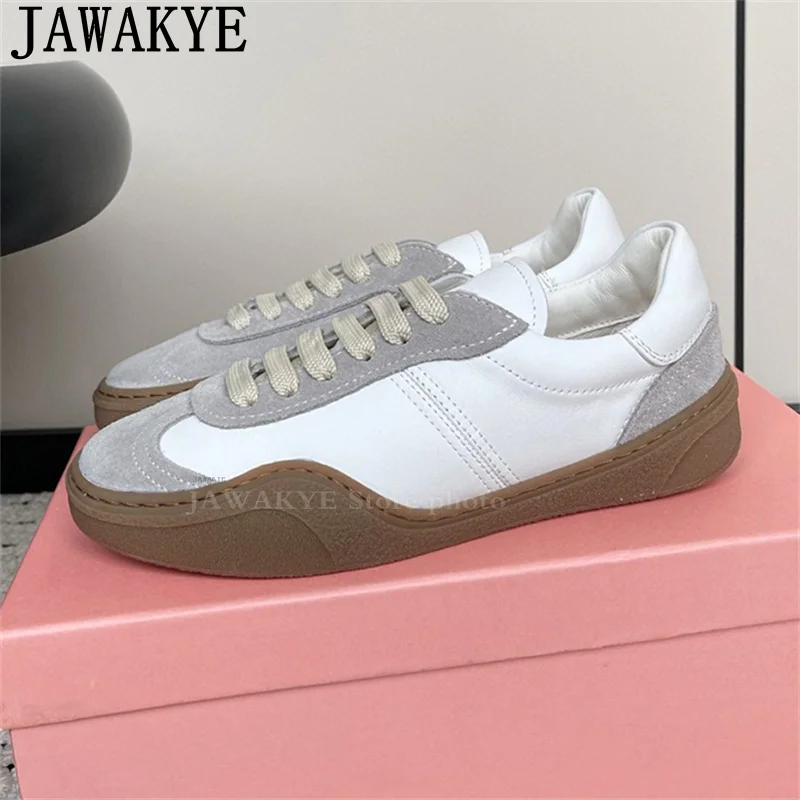 

Casual Lace up Sneakers Flat Shoes Women Suede Leather Splicing Runway Single Shoes Round toe Comfort Trainer Walk Shoes Mujer