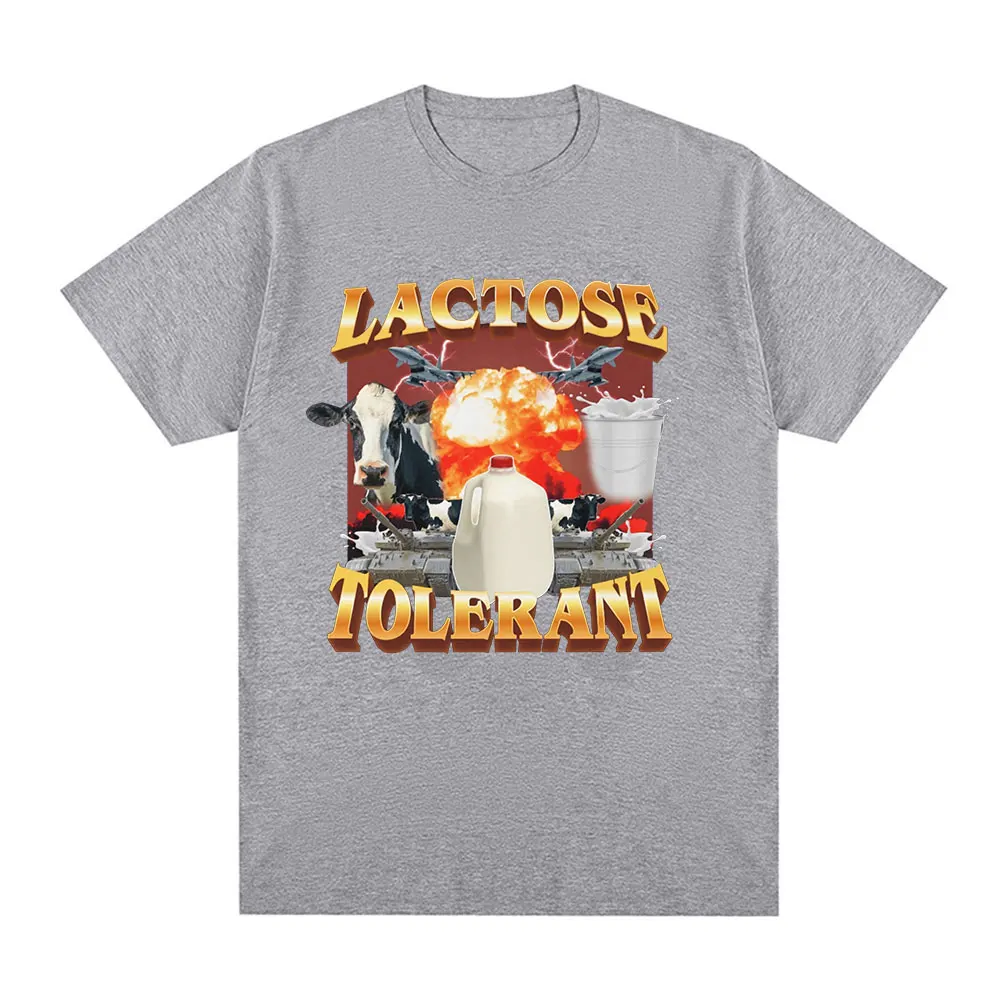 Lactose Tolerant Graphic Print T-Shirt Men's Vintage Fashion Short Sleeve T-shirts 100% Cotton Casual Cozy Oversized T Shirts 4