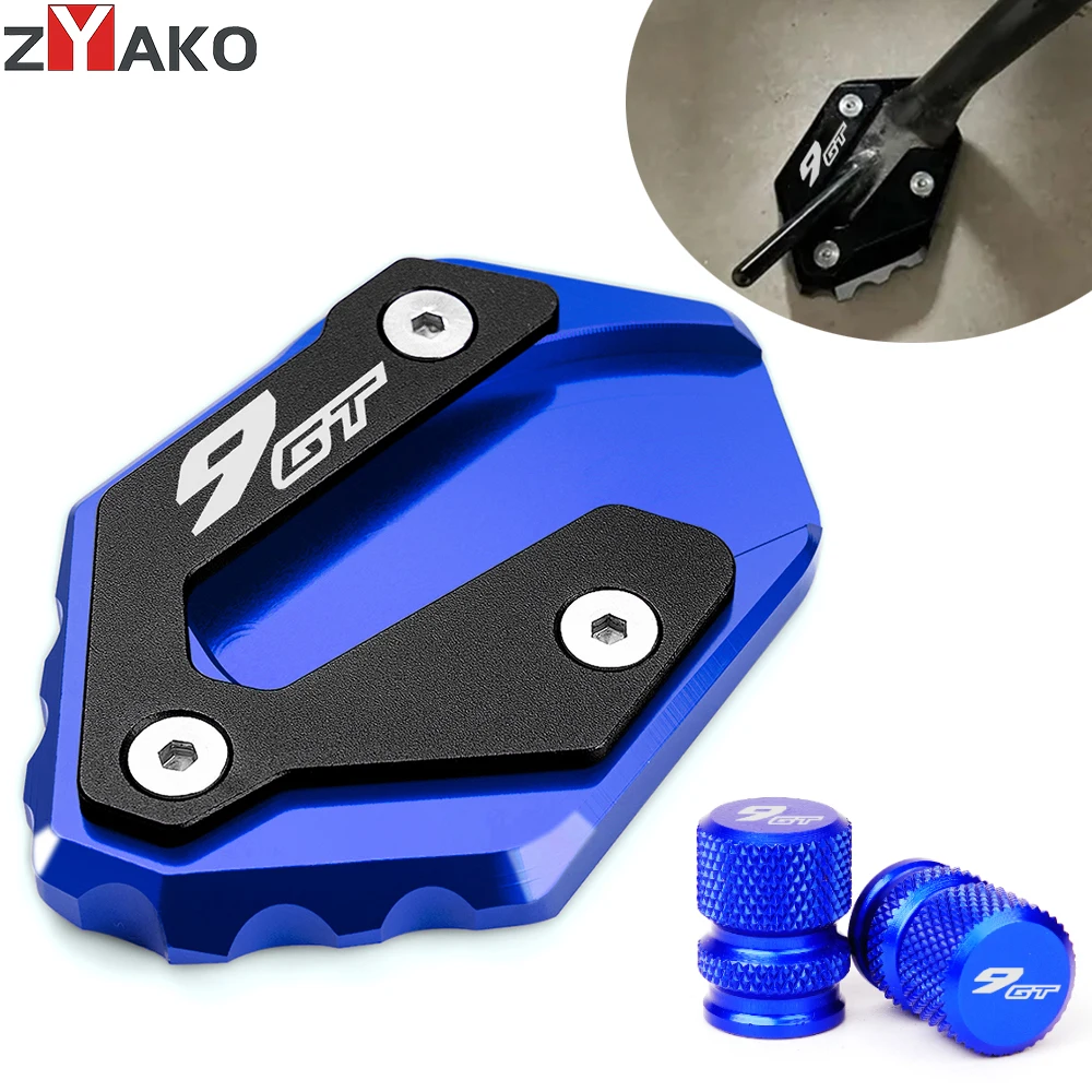 Premium CNC Side Stand Enlarger & Kickstand Foot Pad with Tire Valve Caps