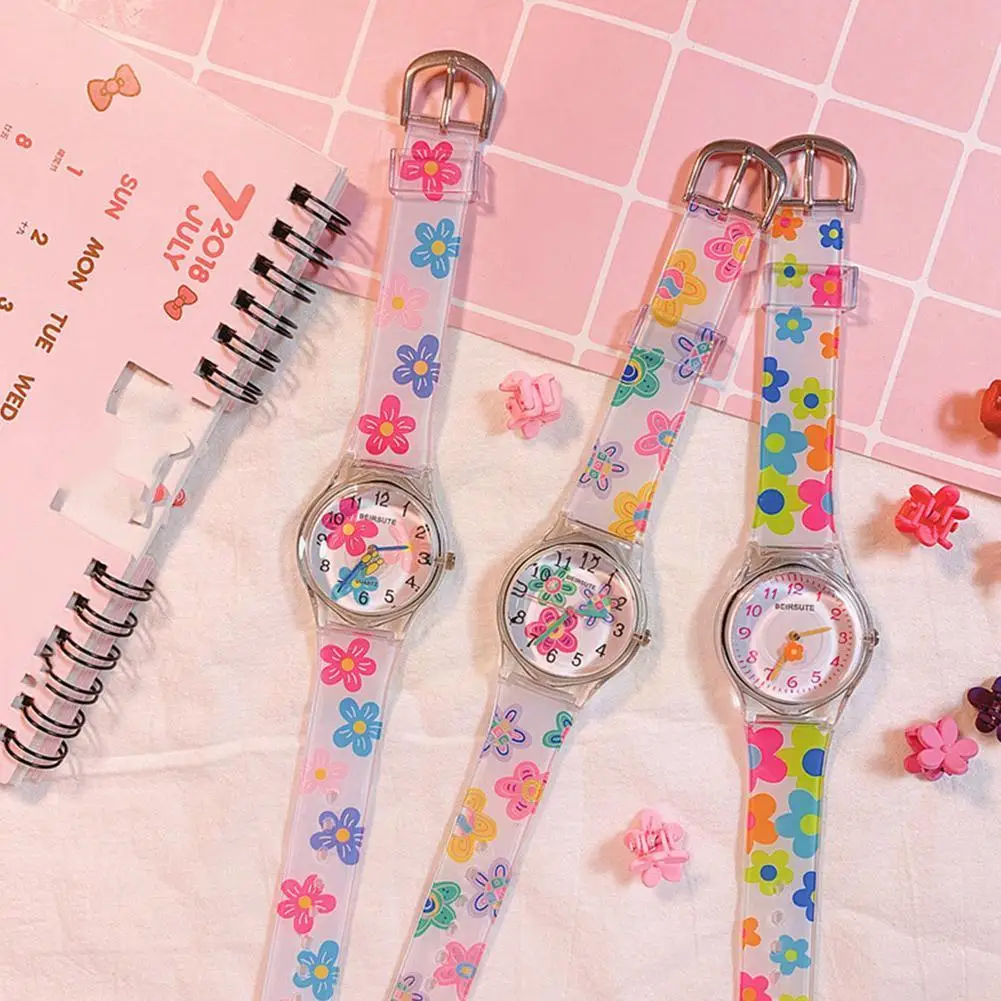 

Color Flower Watch Girl Middle School Students Korean Jelly Clock Kids Girls Watch Candy Jelly Cute Fashion Y0U8