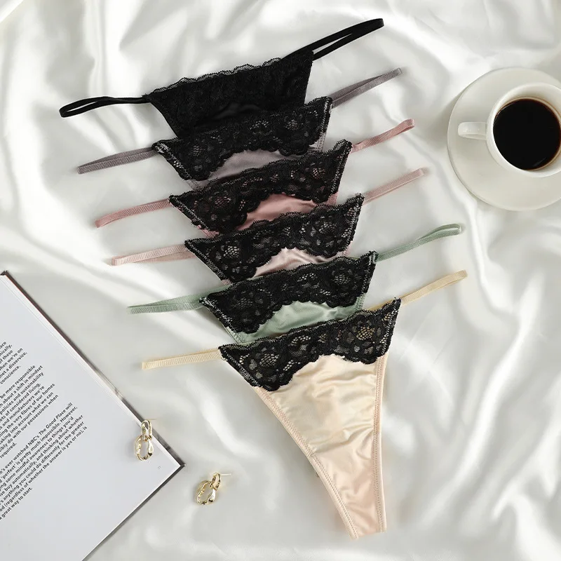 

Lace lace girls' T pants underwear seamless ice silk cotton crotch women's Thong