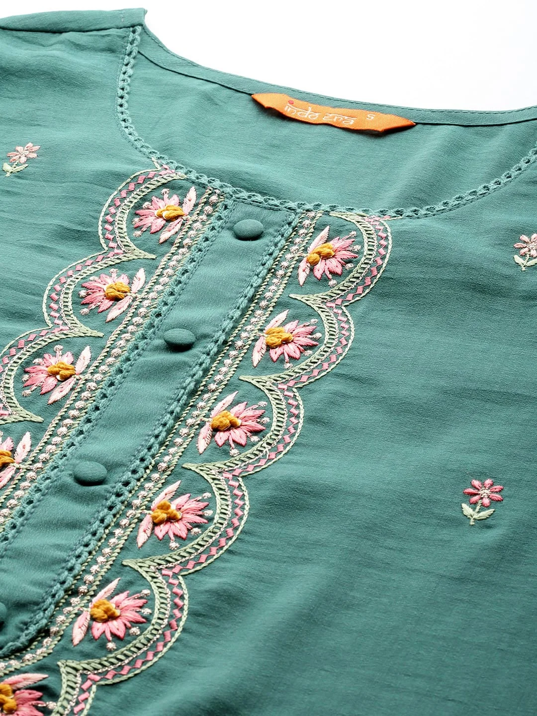 Indian Women's Clothing Ethnic Style Embroidered Green Side Cover Three Piece Silk Cotton Kurta Set indian sari scarf indian sari top