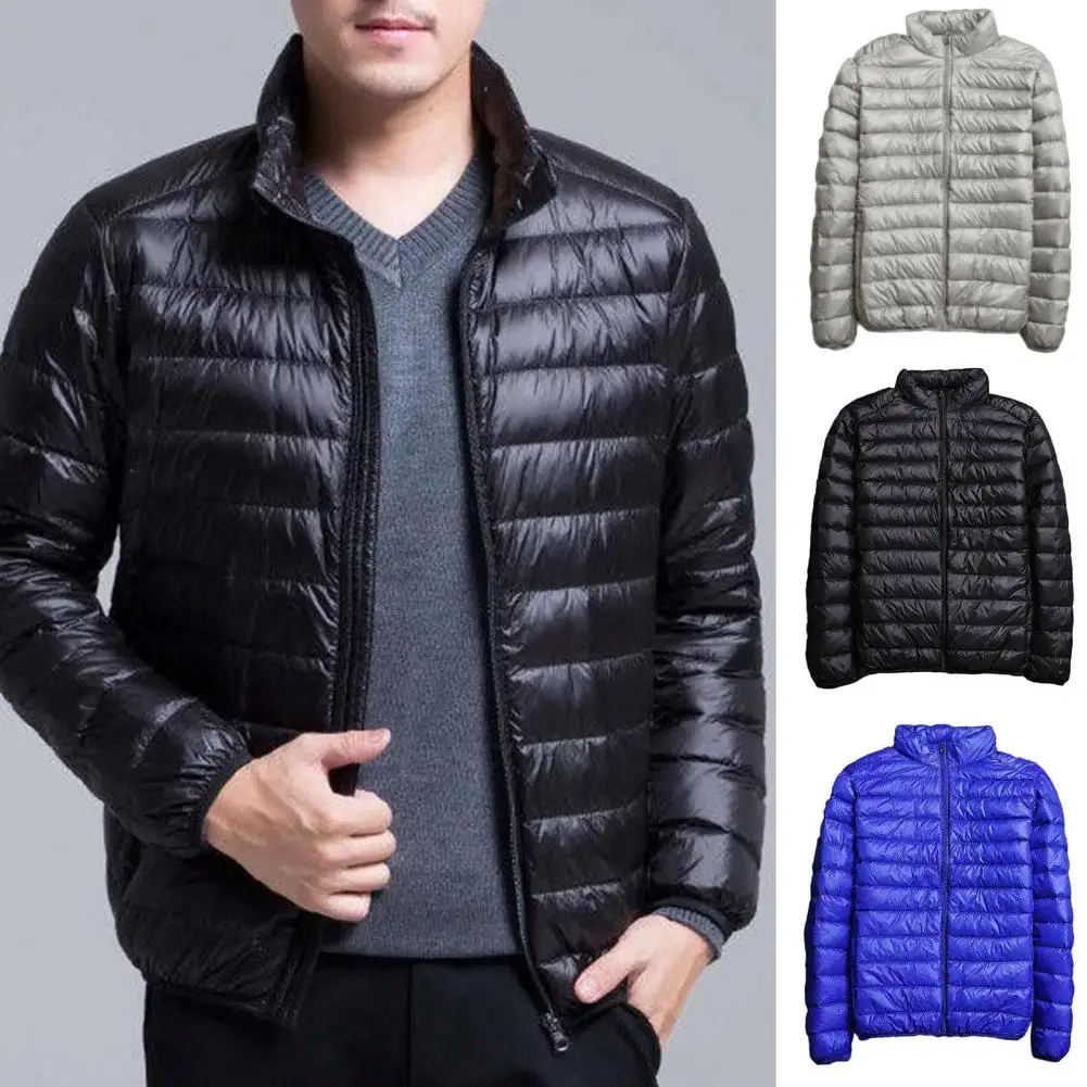 Men Winter Jacket Men's Stand Collar Padded Jacket with Zipper Placket Pockets Lightweight Quilt Coat for Autumn Winter Outwear