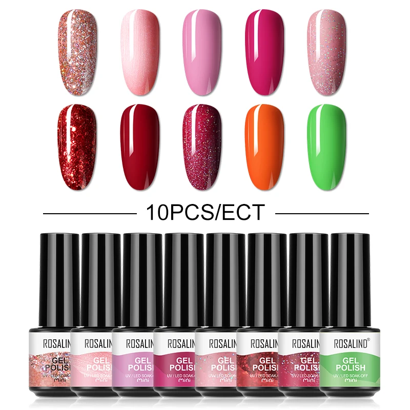 

ROSALIND Pure Colors Gel Nail Polish Gel10 Bottles Semi Permanent Solid Nail Gel Varnish Soak Off UV Gel for Base Top Coat