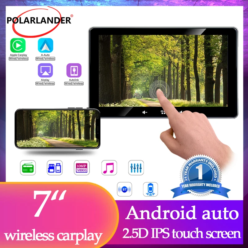 

Car Monitor Wireless/Wired Carplay Android Auto IPS Touch Screen Stereo Receiver Bluetooth 5.0 MirrorLink Multimedia 7 Inch