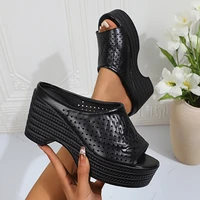 Sandales à talons compensés pour femmes, chaussures confortables à talon incliné, respirantes, maille creuse, vêtements d'extérieur, sandales à plateforme de plage, été 1