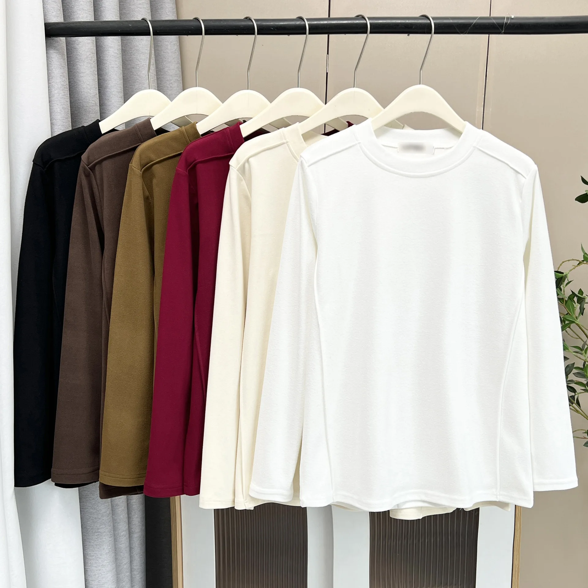 XXXXL Fashion Plus Size Women's T-Shirt Autumn Winter New Basic Style Warm round-neck three-dimensional Cut DE Velvet Base Tops