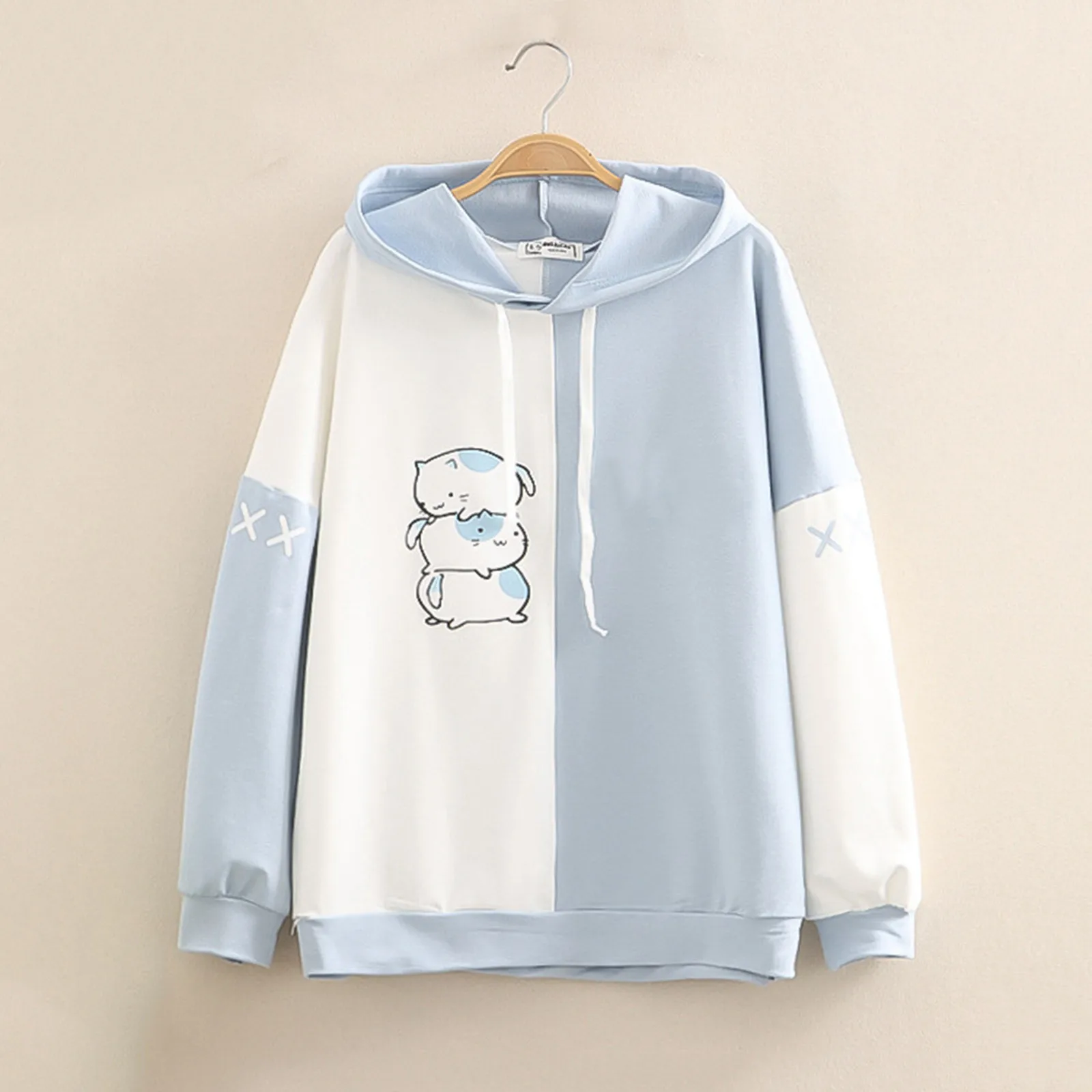 

Women's Fitted Hoodie Sleeve Patchwork Women Sweatshirt Long Print Splice Tops Casual Fashion Women's Ladies Blouses Long Sleeve