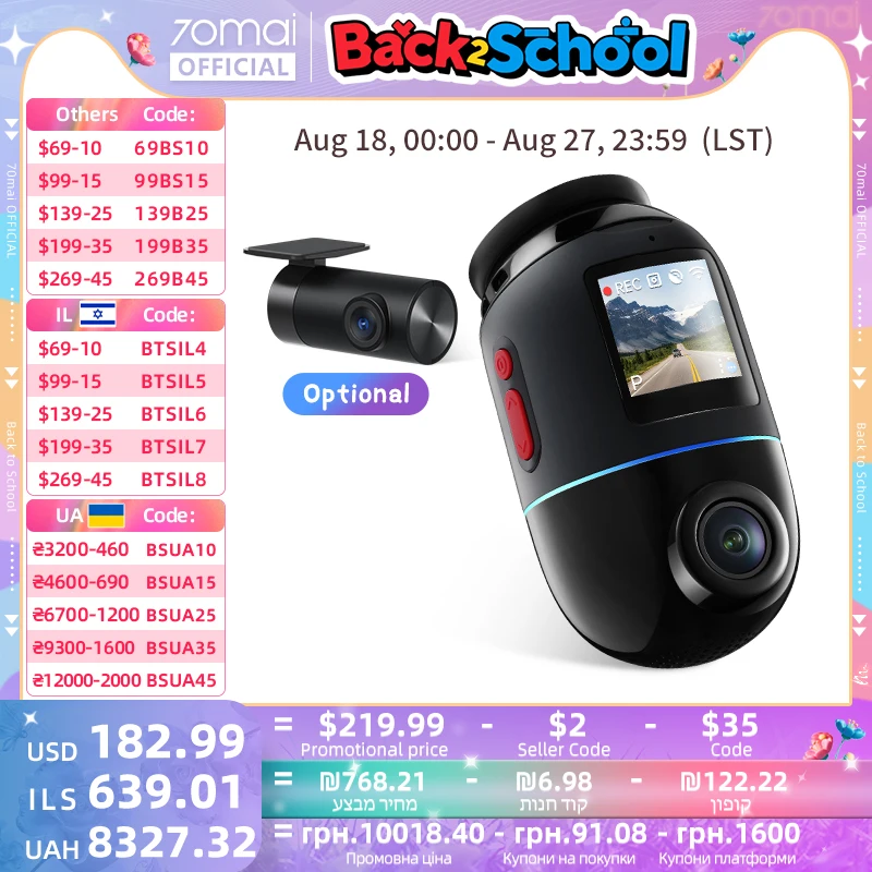 70mai ドライブレコーダー X800 70mai ダッシュカム 4K オムニ X800 IMX678 360 ° フルビュー