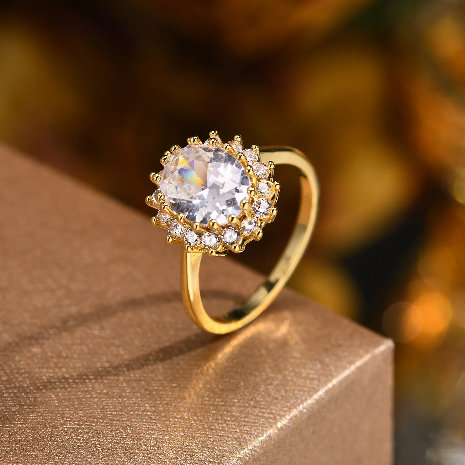 Zircon rings Crystal rings Stackable rings Cubic Zirconia Sunflower Ring Wedding Brand Stackable Statement Jewelry for Women