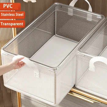 Cestino portaoggetti trasparente in PVC per vestiti, biancheria intima, scatola portaoggetti, struttura in acciaio inossidabile, organizer per guardaroba, scatola di stoffa impermeabile 1