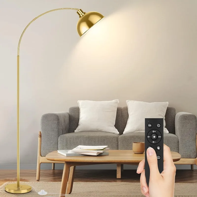 Arc Floor Lamps for Living Room, Modern Tall Standing Lamp Remote Control,Stepless Dimmable Gold Floor Lamp with Hanging