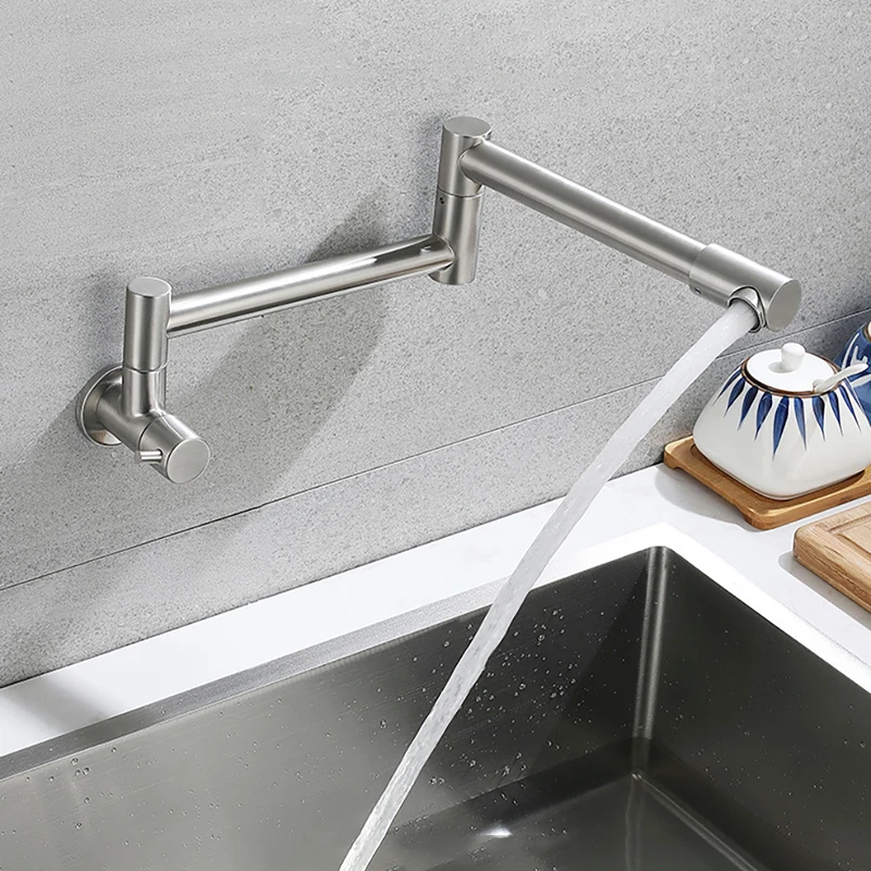 Folding Wall Faucet 304 Stainless Steel Universal Rotation Kitchen Faucet Single Cold