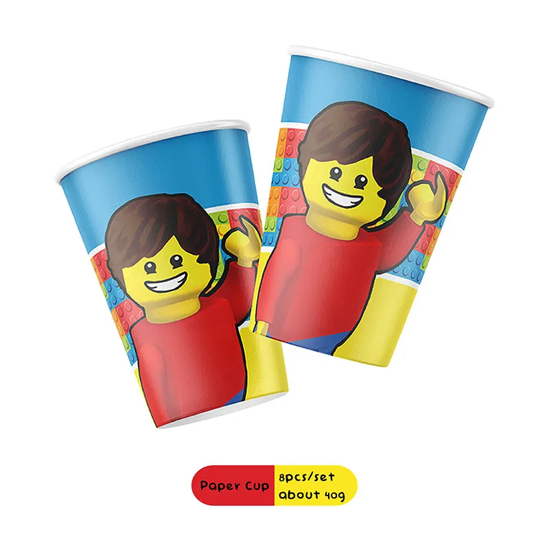 thumbnail image 1 of Vajilla desechable con temática de bloques de construcción para niños y niñas, globos, etiquetas de botellas de agua, Pancarta, suministros de decoración para fiesta de cumpleaños DIY, 1 of 4