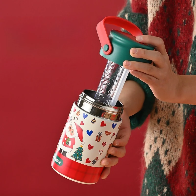 Christmas Gift Insulated Cup Stainless Steel Thermos Bottle Insulation Thermal Cup Tumbler with Straw Xmas Gift for Girl Friend