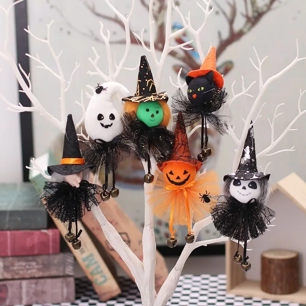 

Black Cat Halloween Doll Pendant Realistic Funny Ghost Witch Pumpkin Ornaments With Bell Cute Halloween Hanging Decorations