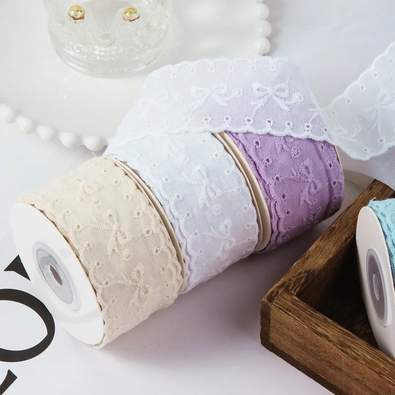 웨이브 레이스 활 자수 리본, 수제 DIY 나비, 결혼 선물 상자, 포장 리본, 38mm, 25mm, 5 야드