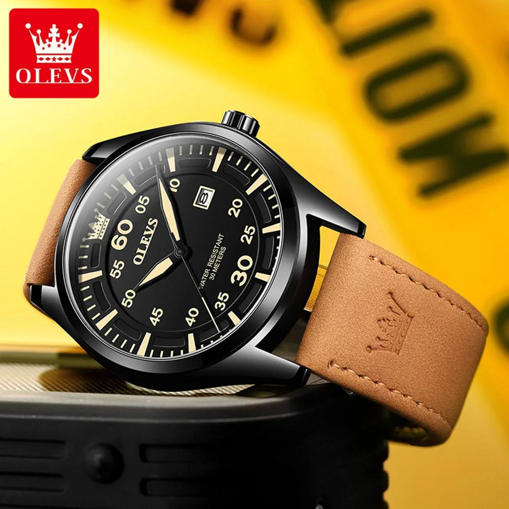 OLEVS Fashion Brand Quartz Watch for Men Casual Leather Strap Date Simple Dial Men's Watches Waterproof Wristwatch Reloj Hombre