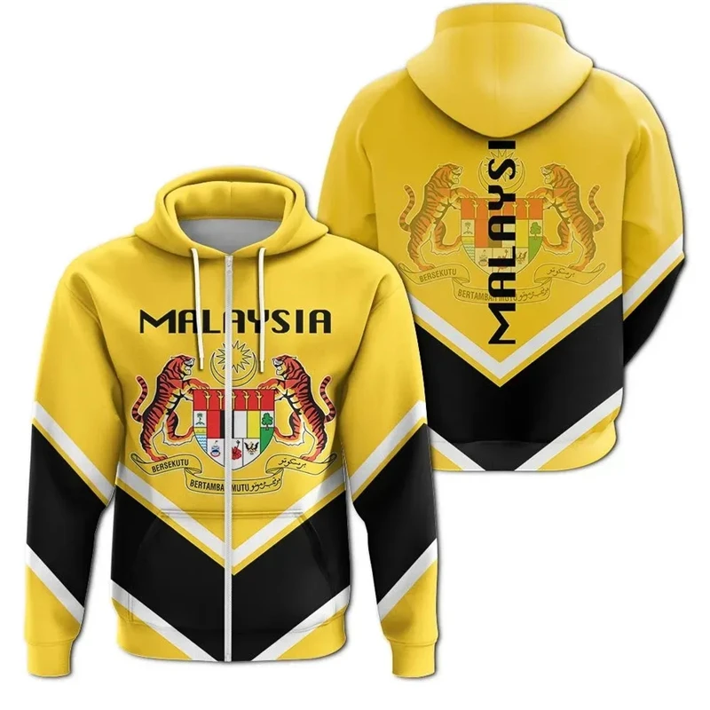 thumbnail image 1 of Sudadera con capucha de manga larga con estampado 3D de la bandera nacional de Malasia, sudadera informal de primavera y otoño con cremallera de gran tamaño, 1 of 4