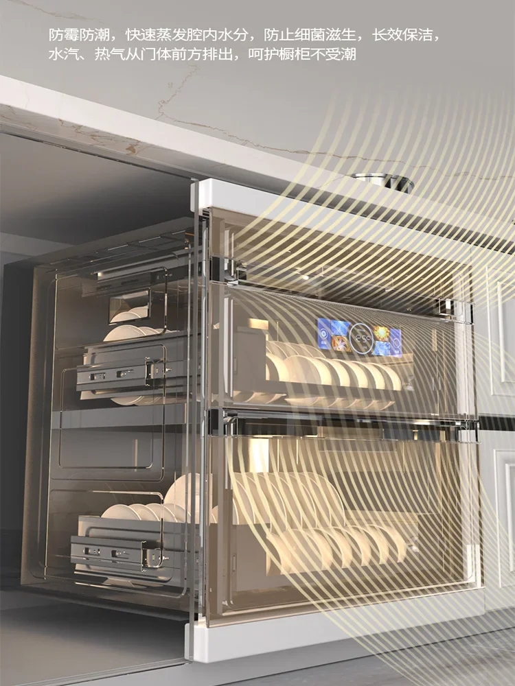 220V home-use embedded Fertőtlenítő szekrény vel 3 Bujtás UV Ózon Magas légnyomású levegő Hőfok Szárítás, 128L kapacitású