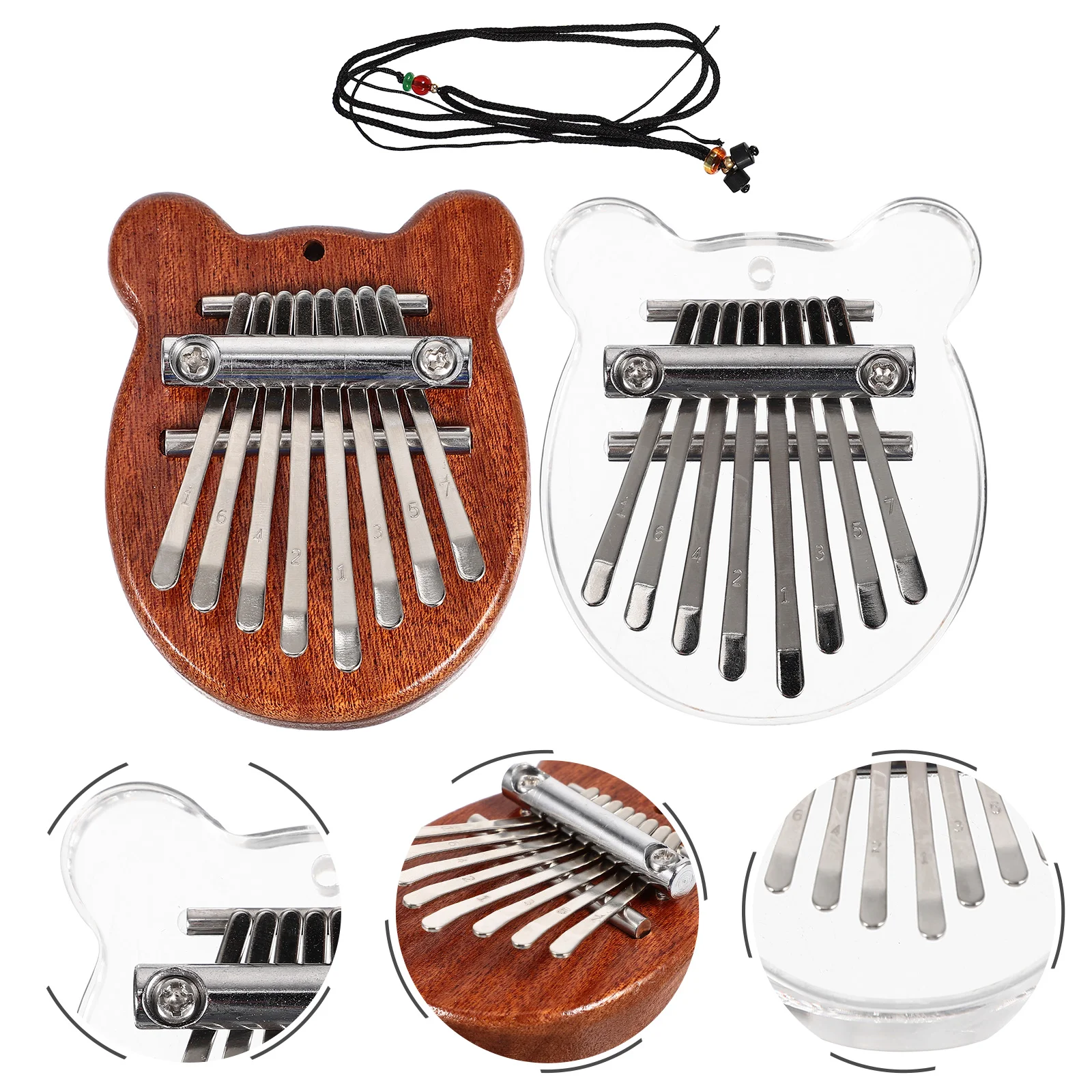 2 Pcs Miniature 8 Tone Thumb Instruments Portable Kalimba Cute Cartoon Kids Music Plaything Beginner Finger Mini