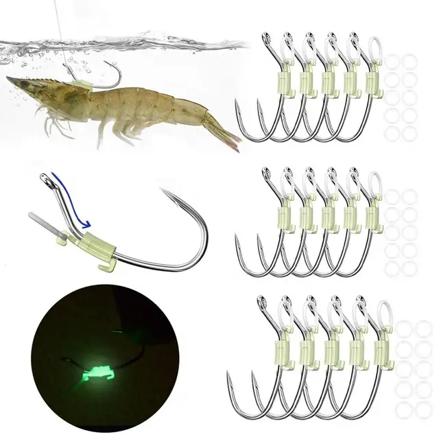 10 Pack Double Barb Live Shrimp Hooks - Size 4/0 Carbon Steel For Saltwater & Freshwater Fishing