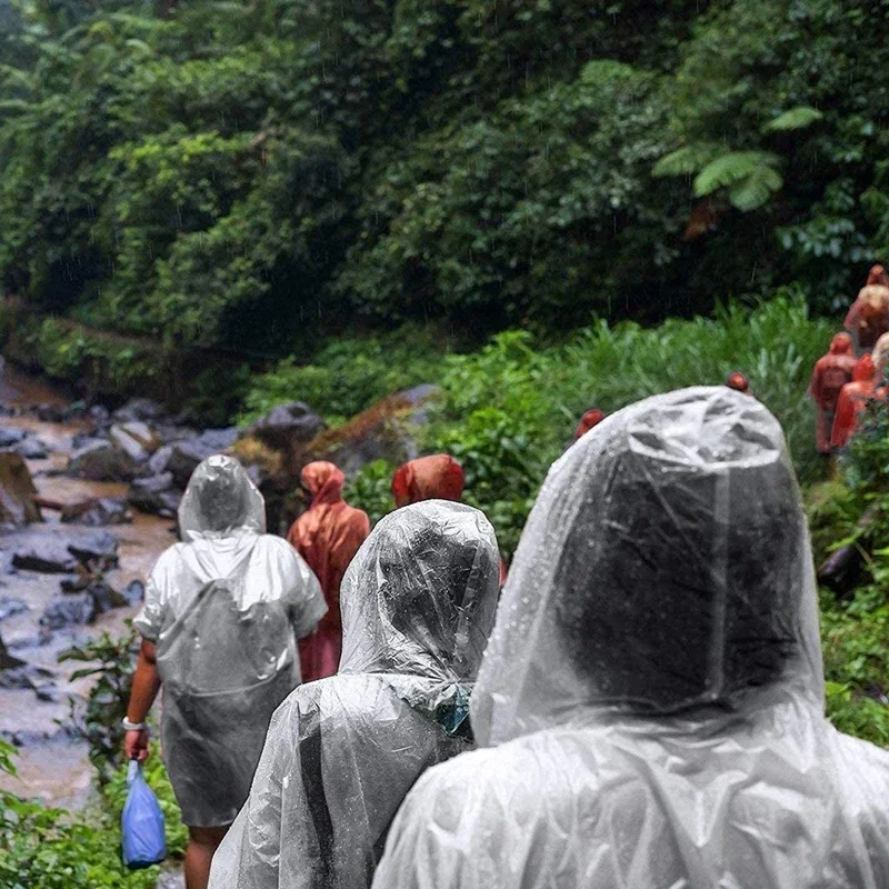 Chubasquero impermeable desechable para exteriores, senderismo, montaña, viajes, emergencia, Poncho portátil transparent