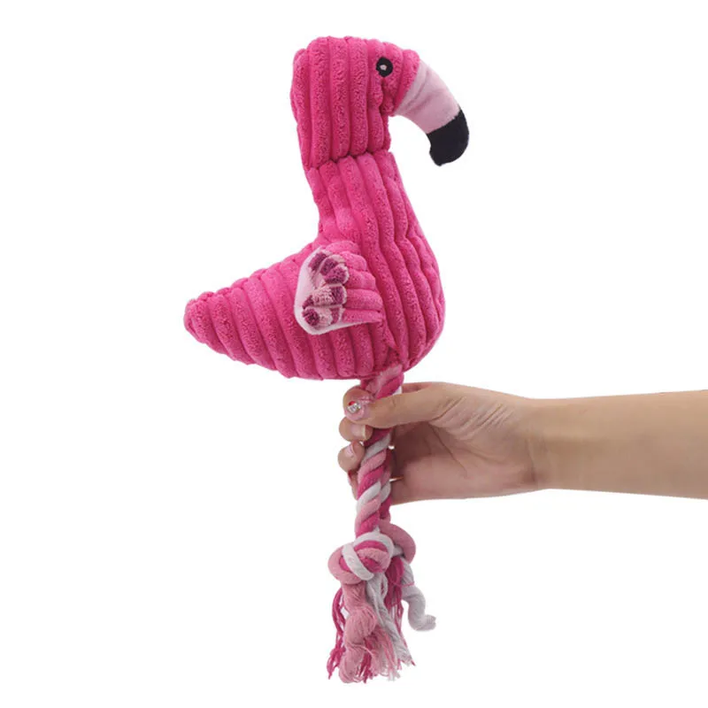 38CM Cartoon Flamingo Cotton Rope Cute Soft Stuffed Doll Plushie Animals Toys Bite-resistant Cleaning Teeth Dog Toy Squeaky Toys pet toy soft corn shape dog squeaky toy for teeth grinding playing pet chew toy for small dogs pet supplies training toy dog toy