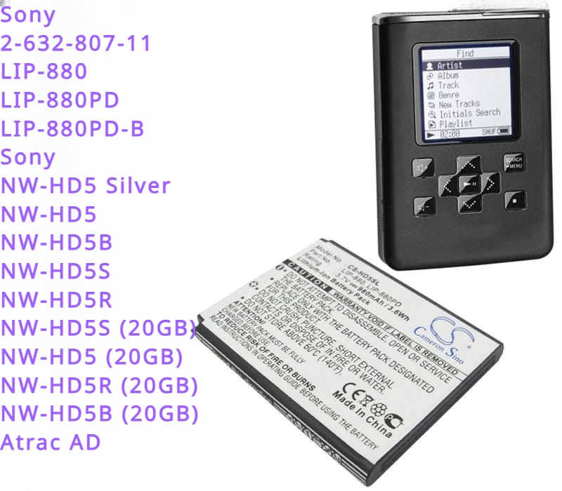 Batteria 980Mah Per Sony Nw-Hd5 Nw-Hd5B Nw-Hd5S Nw-Hd5R