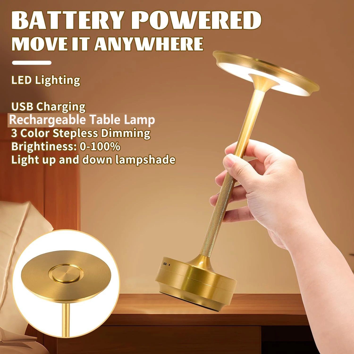 مصباح طاولة قابل لإعادة الشحن LED مستشعر اللمس سطح...