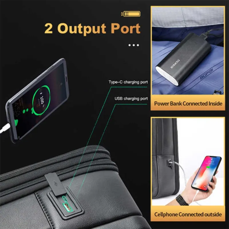 BOPAI Wholesale Oem Business Office Men Travel Cowhide 15.6 Usb Charging Expandable Luxury Genuine Leather Laptop Backpack 3