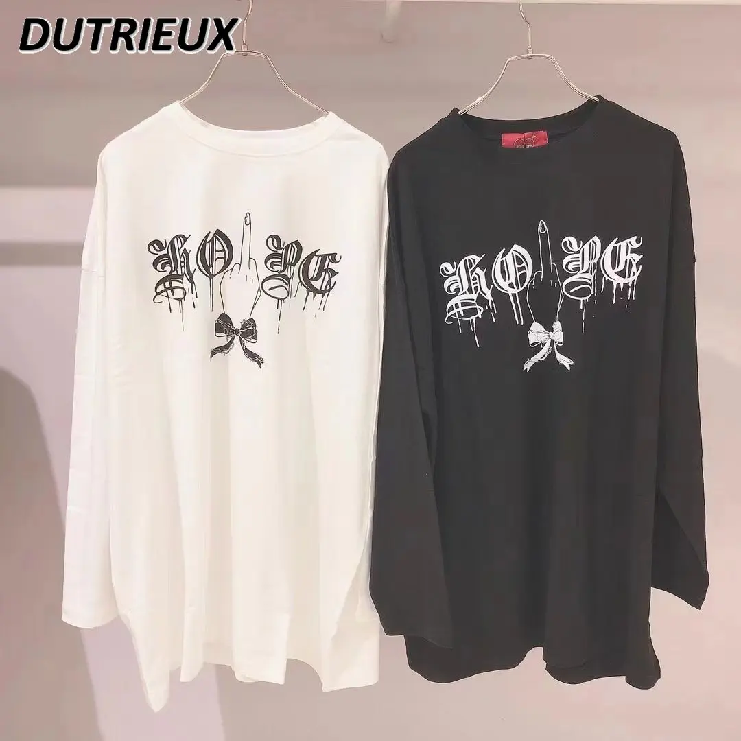 

Customized Japanese Mine Style Women's Crew Neck Tops Printed Long Sleeve Loose Mid-Length T-shirt Dress Unisex Summer