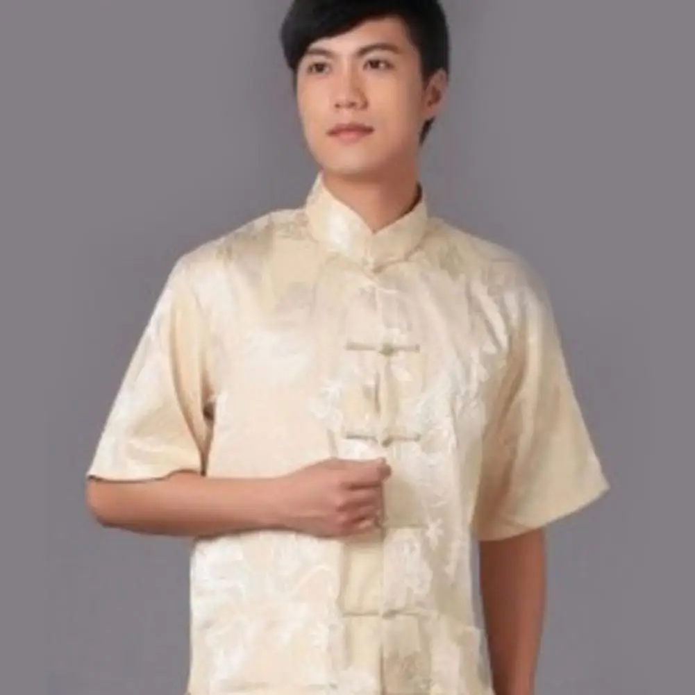 

Рубашка мужская свободного покроя, топ в китайском стиле, с длинными рукавами и карманами, с принтом дракона, для среднего возраста, традиционная китайская одежда